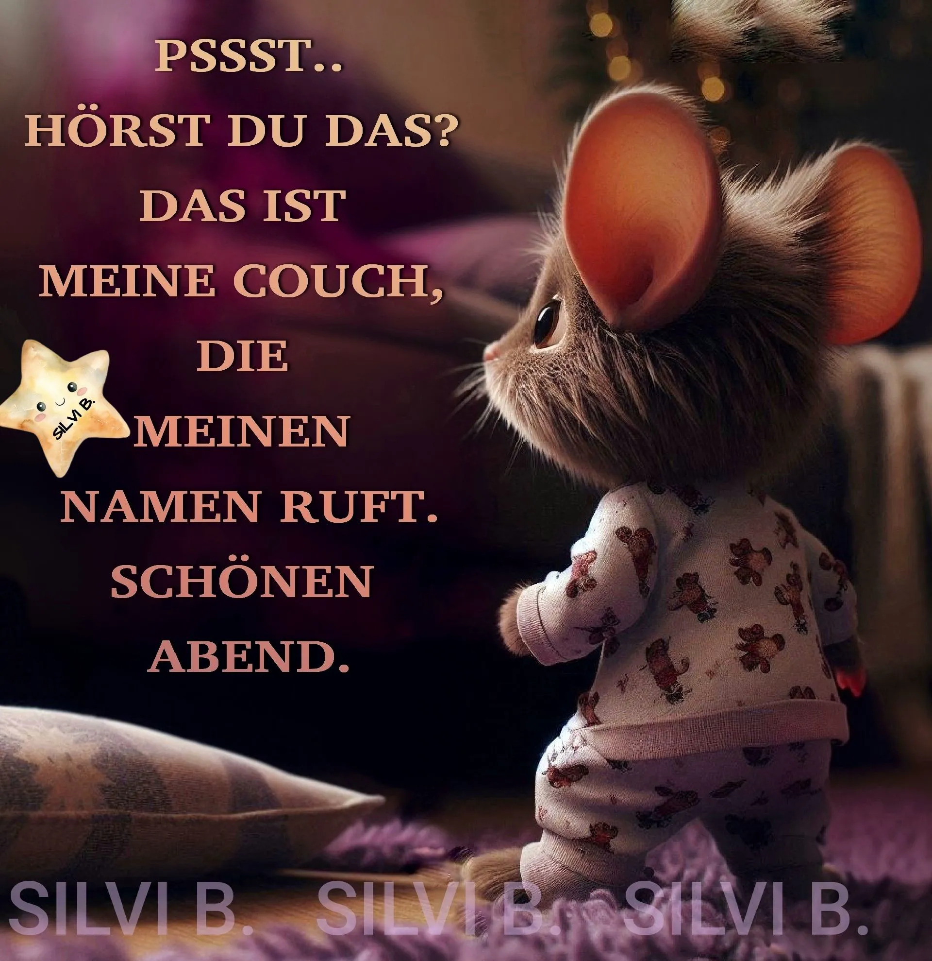 Ein niedliches Mäuschen in einem gemütlichen Raum mit einem Kissen und einem weichen Teppich